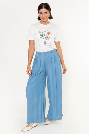 Carraig Donn Light Blue Chambray Wide Leg Trousers