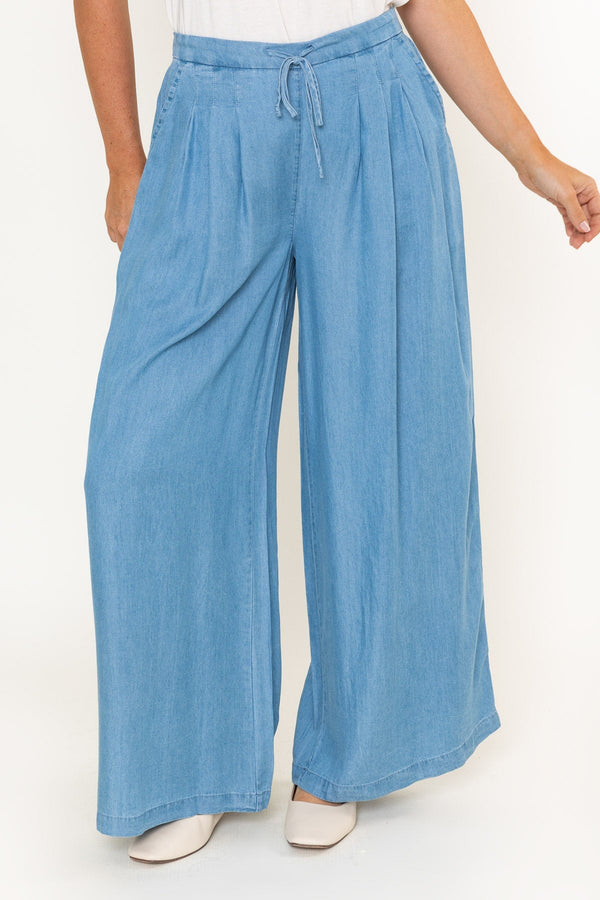 Carraig Donn Light Blue Chambray Wide Leg Trousers