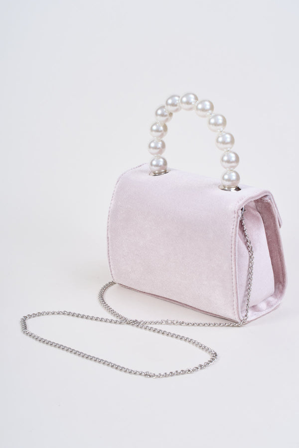 Carraig Donn Light Pink Velvet Pearl Top Handle Clutch Bag