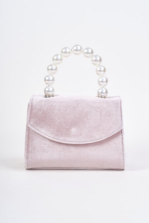 Carraig Donn Light Pink Velvet Pearl Top Handle Clutch Bag