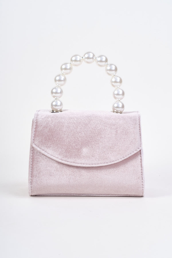 Carraig Donn Light Pink Velvet Pearl Top Handle Clutch Bag