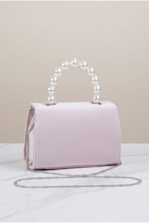Carraig Donn Light Pink Velvet Pearl Top Handle Clutch Bag