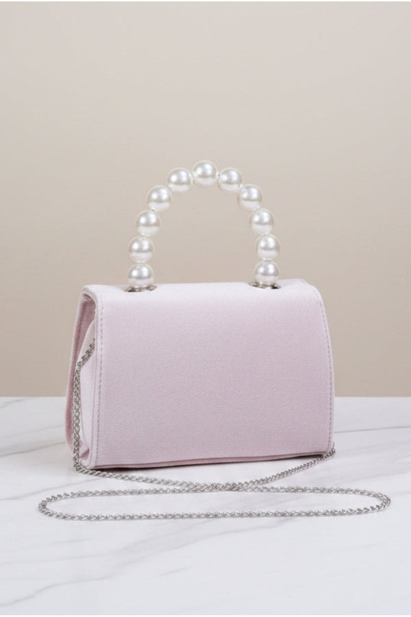 Carraig Donn Light Pink Velvet Pearl Top Handle Clutch Bag
