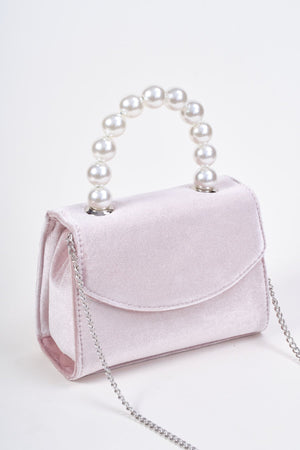 Carraig Donn Light Pink Velvet Pearl Top Handle Clutch Bag