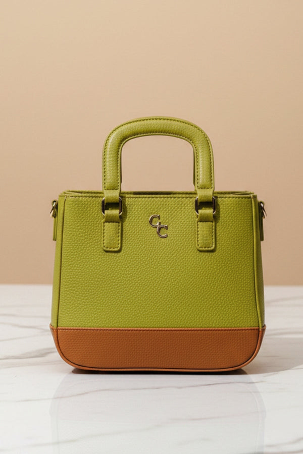 Carraig Donn Lime Green & Brown Two Tone Faux Leather Shoulder Bag