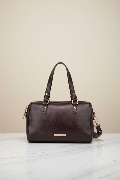 Linden Brown Faux Leather Top Handle Shoulder Bag