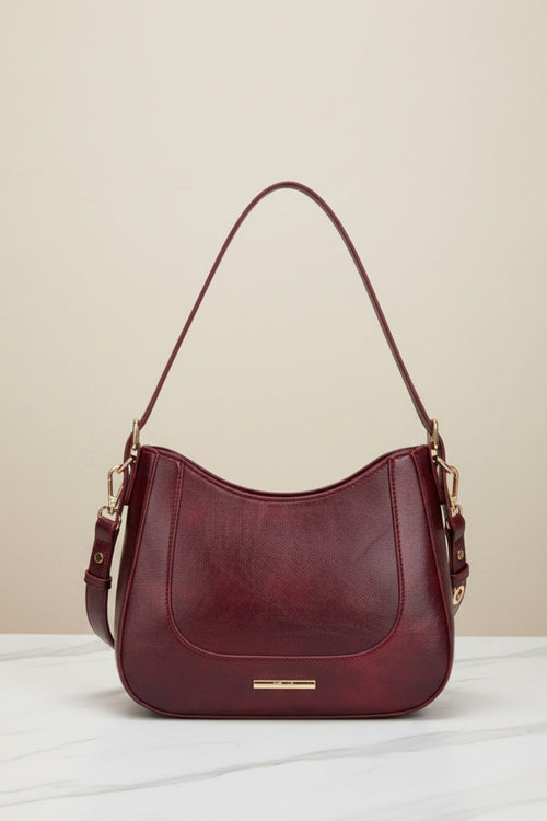 Linden Burgundy Faux Leather Saddle Shoulder Bag