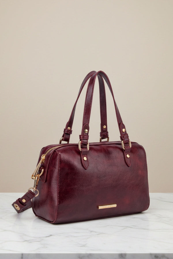 Carraig Donn Linden Burgundy Faux Leather Top Handle Shoulder Bag
