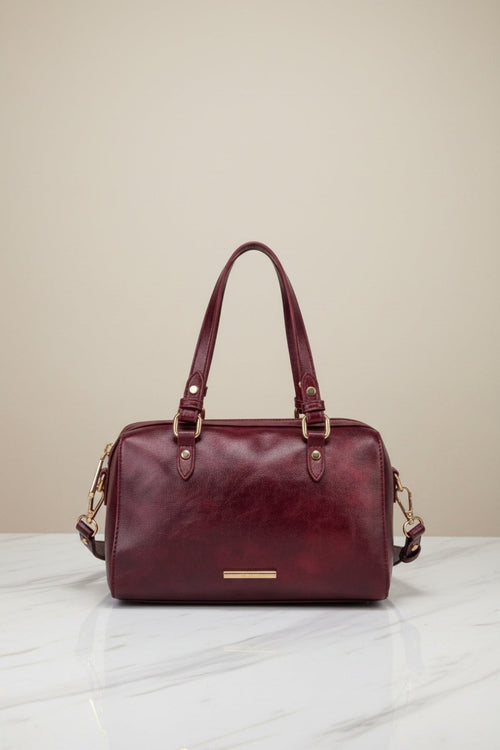 Linden Burgundy Faux Leather Top Handle Shoulder Bag