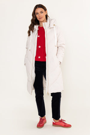 Carraig Donn Longline Padded Quilted Coat With Detachable Hood Cream