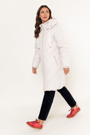 Carraig Donn Longline Padded Quilted Coat With Detachable Hood Cream