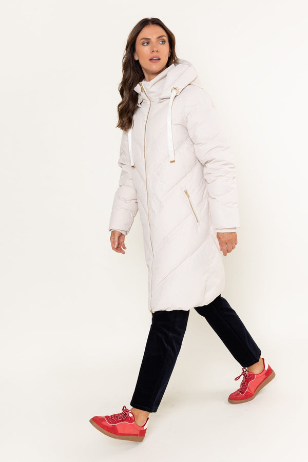Carraig Donn Longline Padded Quilted Coat With Detachable Hood Cream