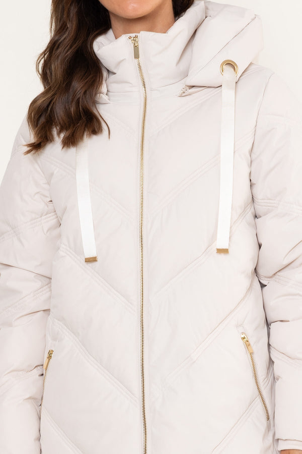 Carraig Donn Longline Padded Quilted Coat With Detachable Hood Cream