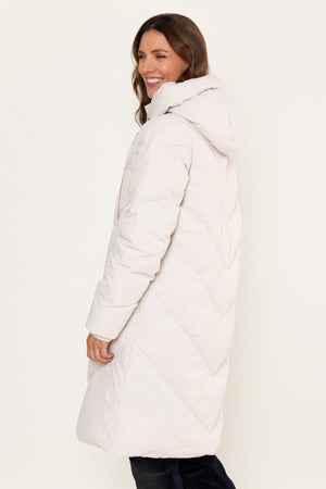 Carraig Donn Longline Padded Quilted Coat With Detachable Hood Cream