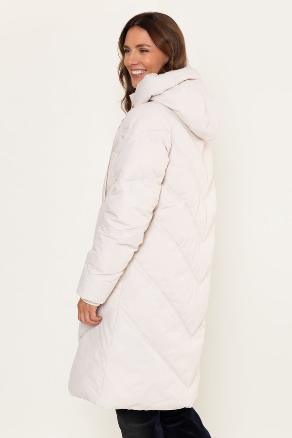 Carraig Donn Longline Padded Quilted Coat With Detachable Hood Cream