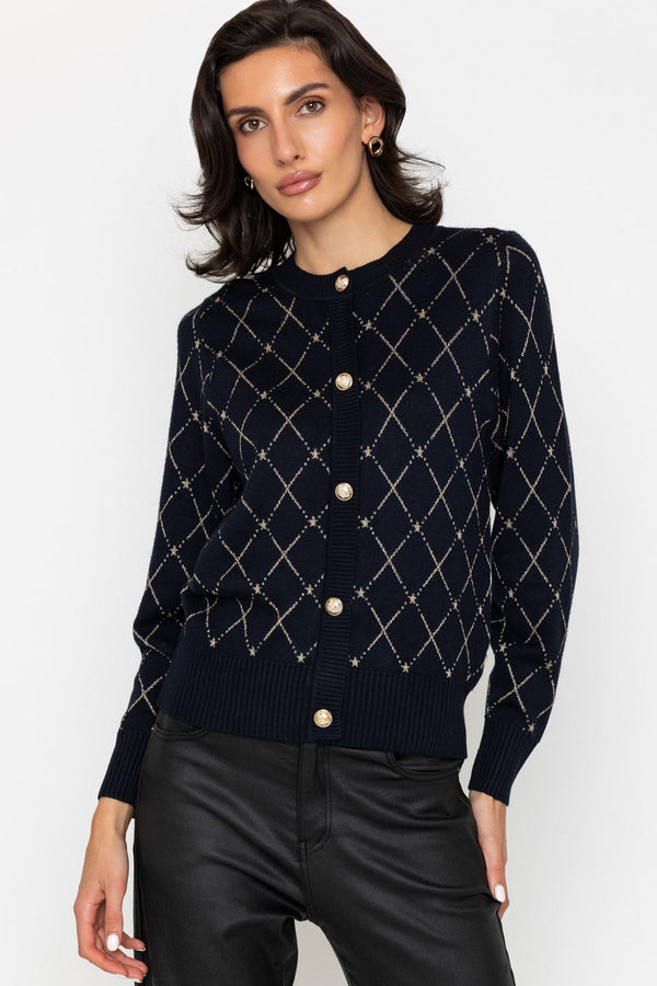 Carraig Donn Lurex Diamond Knit Cardigan