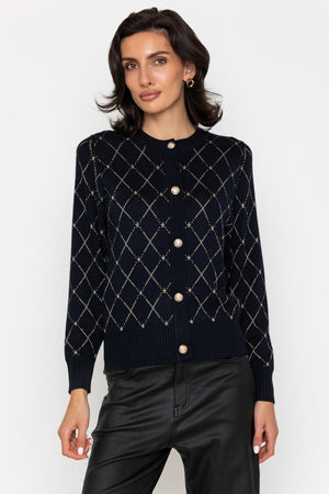 Carraig Donn Lurex Diamond Knit Cardigan