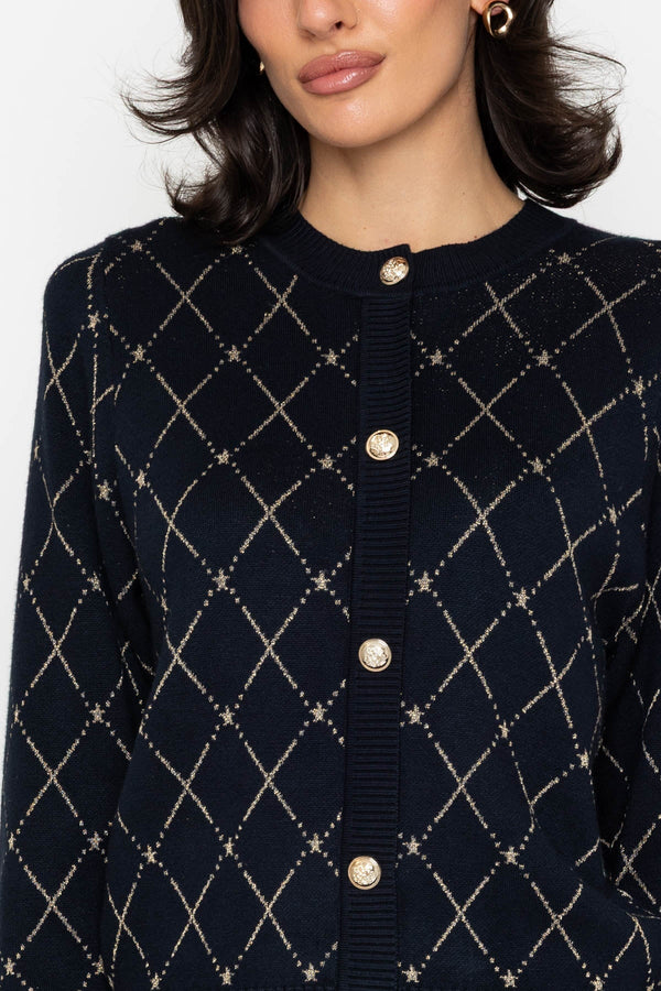 Carraig Donn Lurex Diamond Knit Cardigan