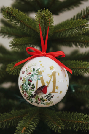 Carraig Donn M Christmas Robin Alphabet Tree Bauble