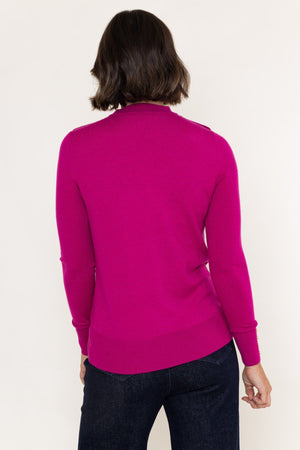 Carraig Donn Magenta Pink Viscose Blend Knitted Turtleneck Button Detail Long Sleeve Jumper