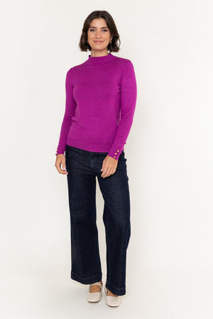 Carraig Donn Magenta Pink Viscose Blend Knitted Turtleneck Long Sleeve Jumper