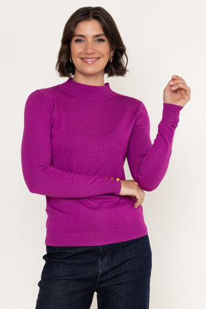 Carraig Donn Magenta Pink Viscose Blend Knitted Turtleneck Long Sleeve Jumper