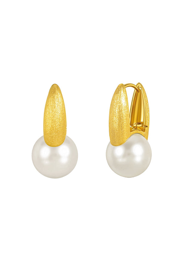 Carraig Donn Maya Brushed Gold Plated Faux Pearl Earrings