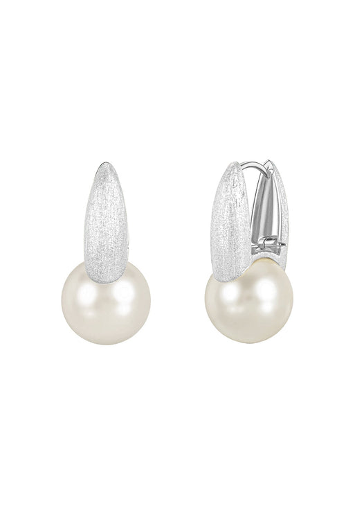 Maya Brushed Silver Plated Faux Pearl Earrings