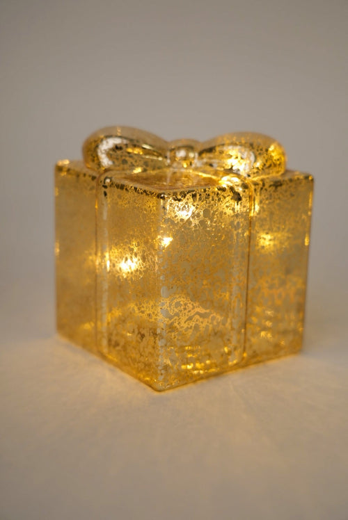 Medium Christmas Gold LED Present Decoration