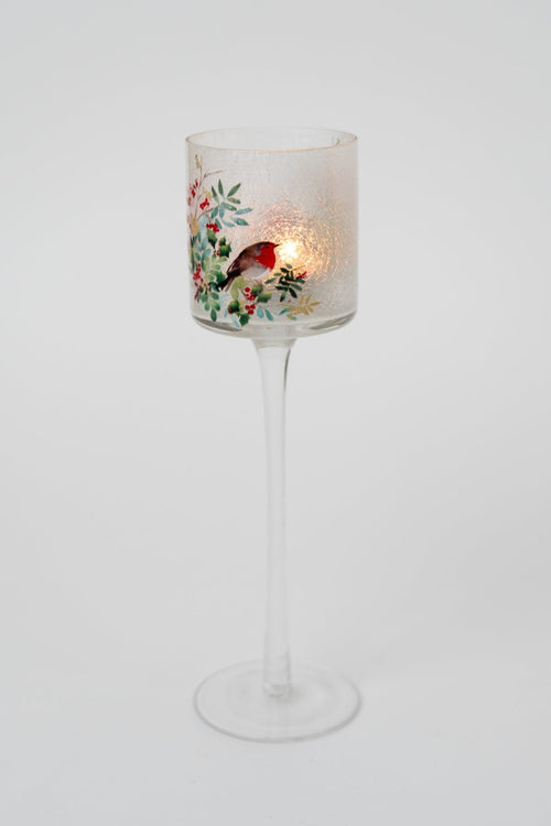 Medium Glass Robin Christmas Stem Votive