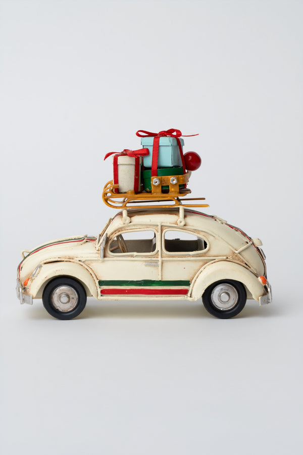 Carraig Donn Metal White Beetle Car Christmas Decoration