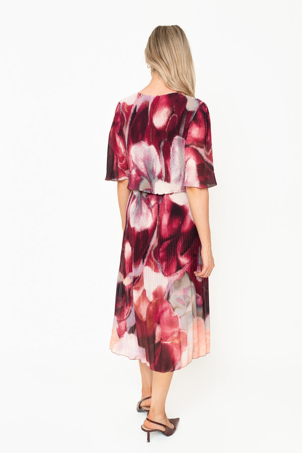 Carraig Donn Michaela Burgundy Printed A-Line Short Sleeve Midi Dress