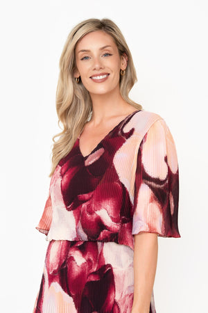 Carraig Donn Michaela Burgundy Printed A-Line Short Sleeve Midi Dress
