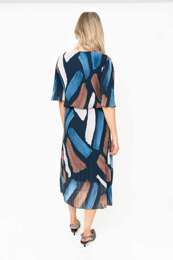 Carraig Donn Michaela Navy Printed A-Line Short Sleeve Midi Dress