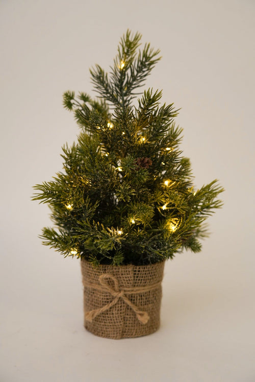 Mini LED Faux Christmas Tree With Wrapped Vase