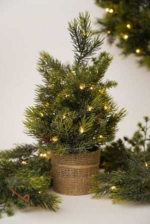Carraig Donn Mini LED Faux Christmas Tree With Wrapped Vase