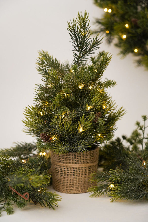 Carraig Donn Mini LED Faux Christmas Tree With Wrapped Vase
