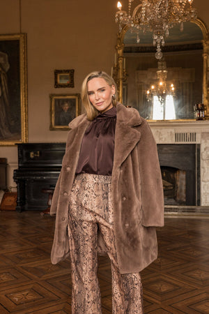 Carraig Donn Mink Faux Fur Button Longline Coat