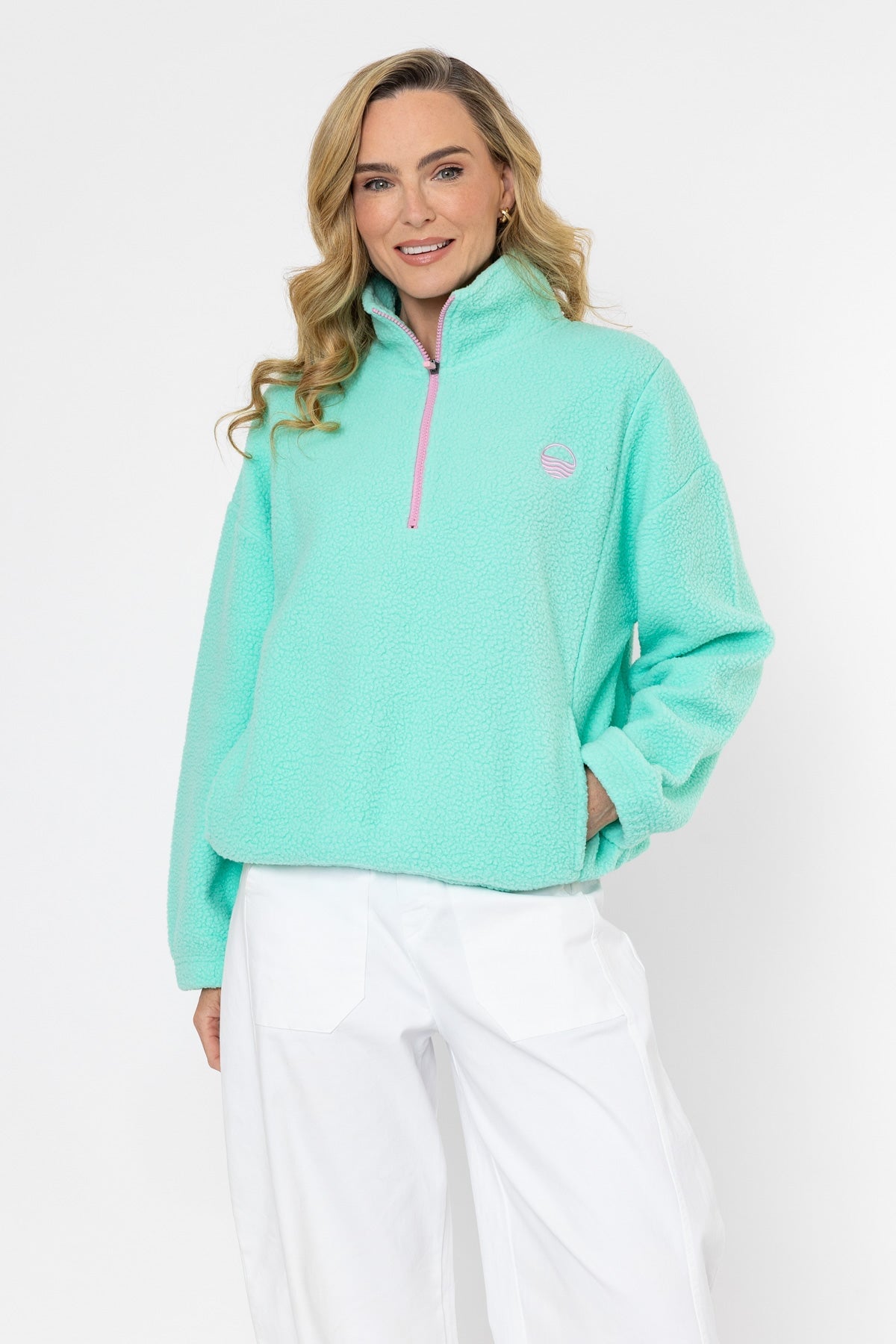 Mint Teddy Fleece With Contrast Zip