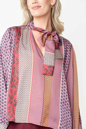 Carraig Donn Mulicolour Pattern Print Pussybow Long Sleeve Blouse