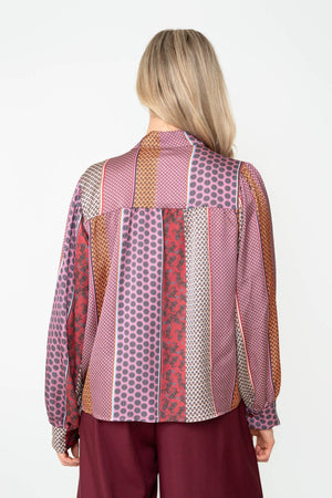 Carraig Donn Mulicolour Pattern Print Pussybow Long Sleeve Blouse