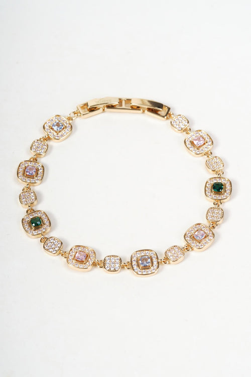 Gold Multicolour Square Cut Gemstone Tennis Bracelet