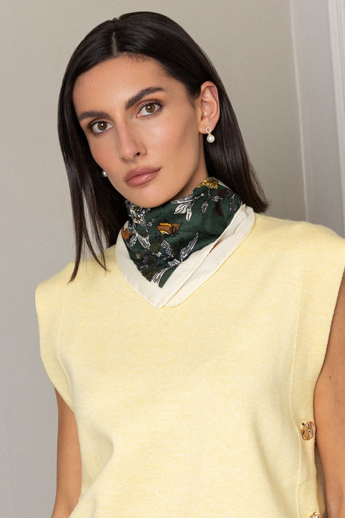 Mustard & Khaki Floral Print Viscose Neckerchief Scarf