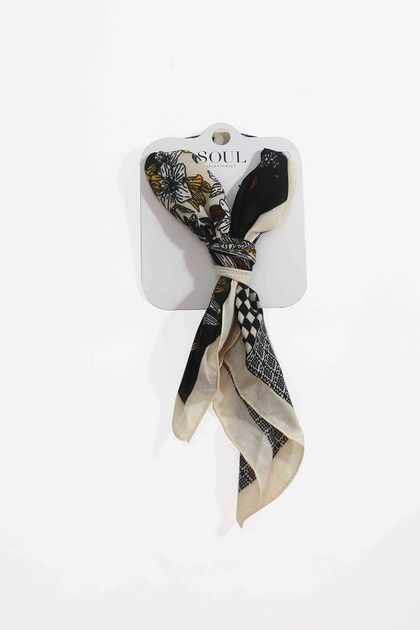 Carraig Donn Mustard & Khaki Floral Print Viscose Neckerchief Scarf