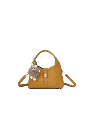 Carraig Donn Mustard Yellow Faux Leather & Suede Fluffy Charm Top Handle Bag