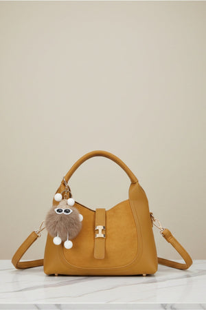 Carraig Donn Mustard Yellow Faux Leather & Suede Fluffy Charm Top Handle Bag