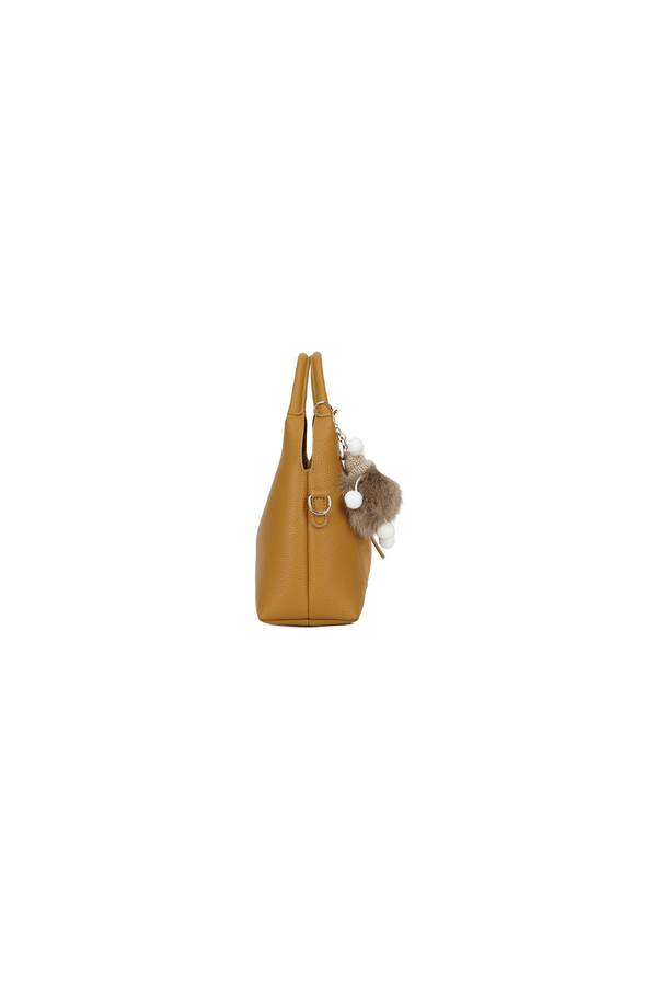 Carraig Donn Mustard Yellow Faux Leather & Suede Fluffy Charm Top Handle Bag