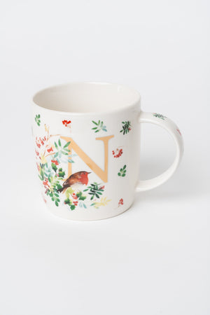 Carraig Donn N Christmas Robin Leaf New Bone China Alphabet Mug