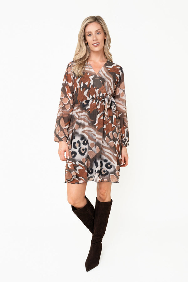 Carraig Donn Natalie Brown Skater Long Sleeve Knee Length Dress