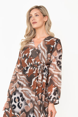 Carraig Donn Natalie Brown Skater Long Sleeve Knee Length Dress